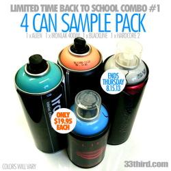 33thirdcom:  Back To School Limited Time Combo #1 - 4 Can Sampler Pack!!! This is a limited time combo UNDER ฤ!!! VIEW:http://www.33third.com/products/4511-back-to-school-combo-1-4-can-sample-pack.aspx