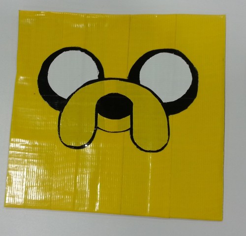 Jake the Dog from Adventure Time. This Creation is made entirely out of duct tape.