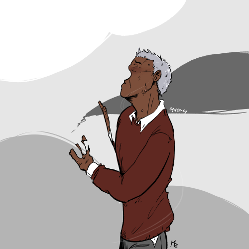 squeeneyart: [Image description: A colored digital drawing of Jonathan Sims, a thin, dark-skinned ma