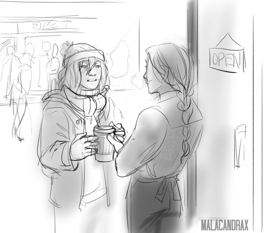 malacandrax: Angst, and cafe AU sketches   Cafe au sketches: 1- Aizawa shows up without