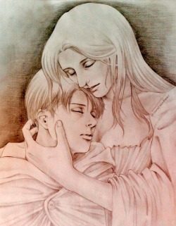 kanakanadraws:  Happy birthday, Levi. I drew a moment in a dream where Levi’s mother, Kuchel, holds her son in her arms. 