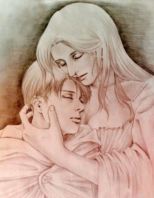 kanakanadraws:  Happy birthday, Levi. I drew a moment in a dream where Levi’s mother, Kuchel, holds her son in her arms. 