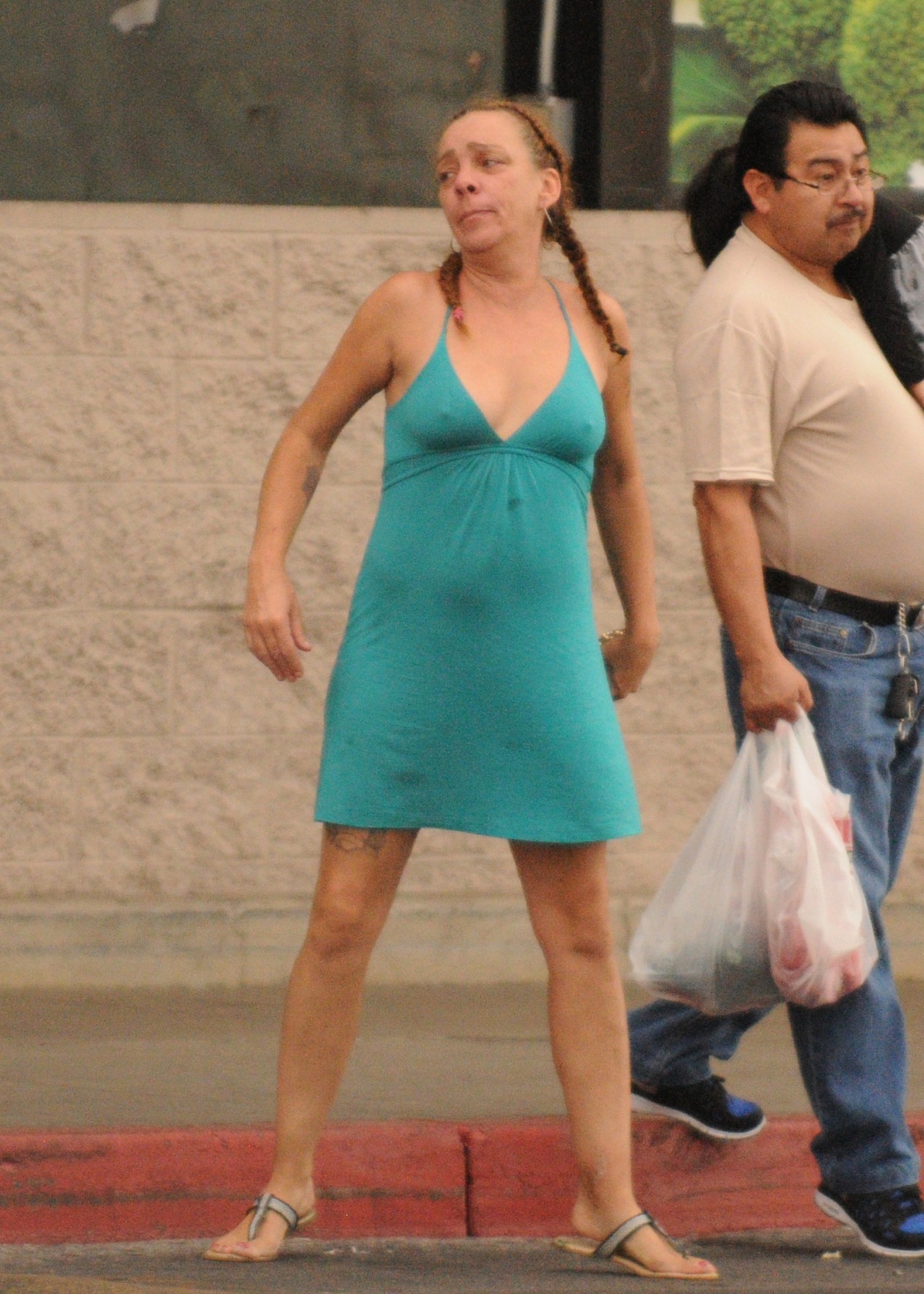 So she is showing a lot of cleavage and her nipples are hard.