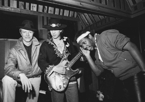 soundsof71:David Bowie, Stevie Ray Vaughan, and Nile Rodgers during the making of Let’s Dance, by Ch