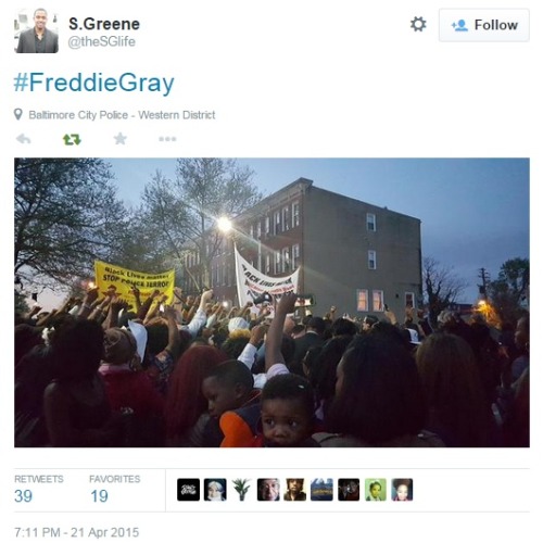 iwriteaboutfeminism:  Protesters in Baltimore seek justice for Freddie Gray.Tuesday, April 21st. Part Two[Part One]