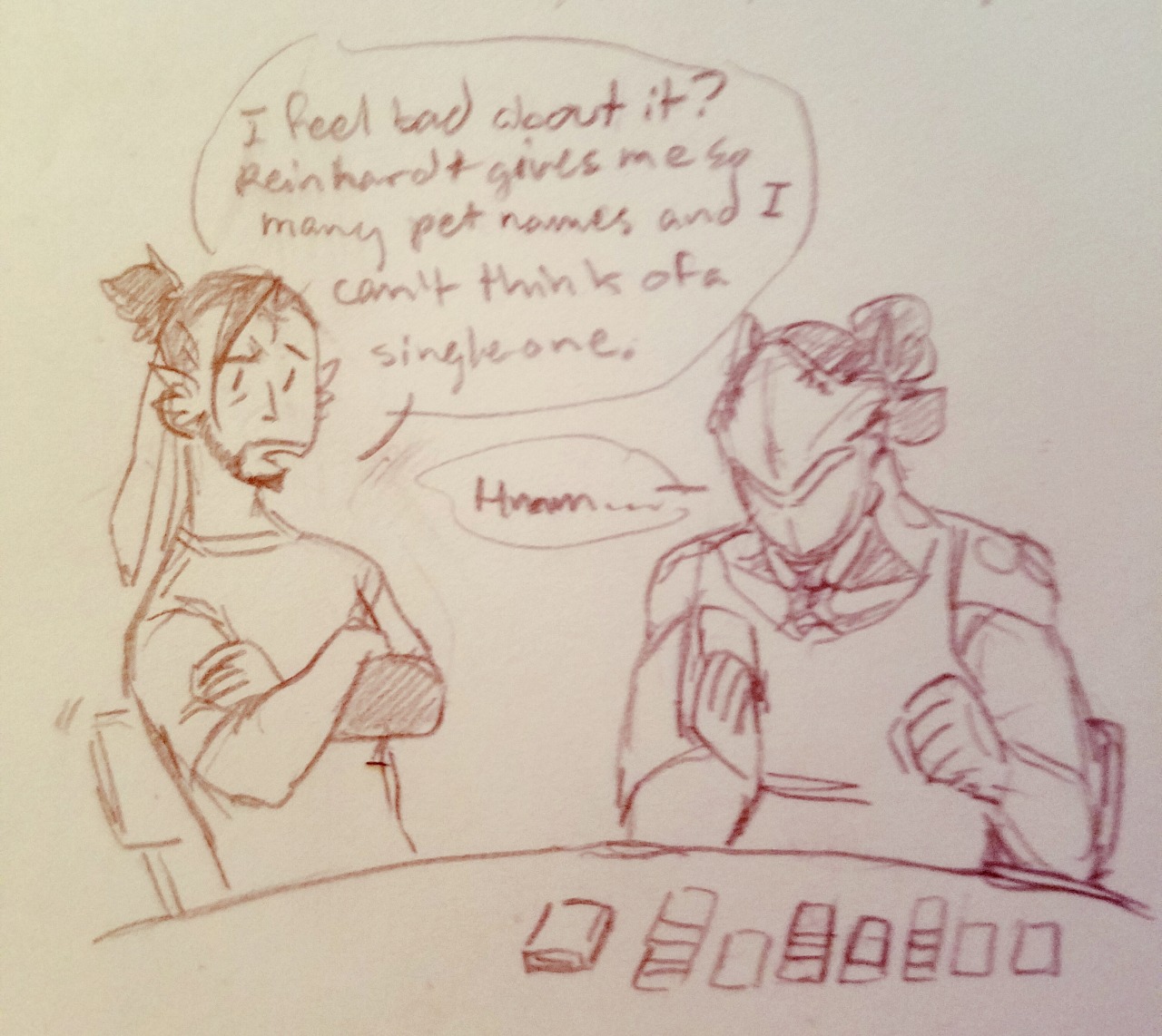 vermillionsketcher:  hanzo seeks important help from genji