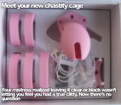 cicistories:  mimi-is-a-dirty-girl:  cicistories:  Pink, just like your panties, your bra and your skirts. No one will ever question if you’re punished or just a girl in training trying to hide her clitty. &lt;3  Does anyone have the link for this cage?