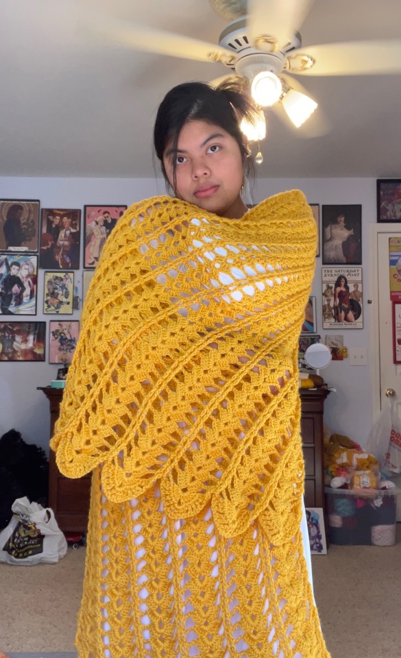 Extra-Large Golden Crochet Angel Wing Shawl Available On My Shop