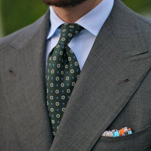 Madder green floral printed silk tie; now back in stock. Use checkout code ANNIVERSARY until tomorro