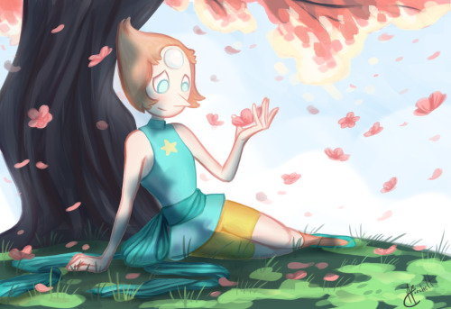 aprilrainb2:  Pearl reminiscing at her favorite place.  This is a piece I did in photoshop. Been watching a lot of Steven Universe and just had to paint my favorite character Pearl :) www.aprilrainstudios.com 