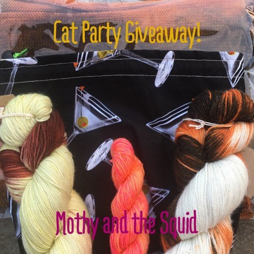 Giveaway 9 of 20: Cat Party. I will post this package of feline theme indie dyed yarn worldwide to o