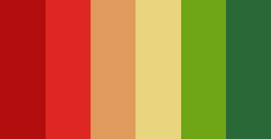 color-palettes:Jitterbug Journeys - Submitted by SeesawSiya#b20e0d #de2723 #e09a5c #e9d57e #6ea514 #
