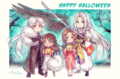 Halloween crossover 2021Art © MeSesshomaru, Rin © Rumiko TakahashiSephiroth, Aerith  © Square Co Ltd