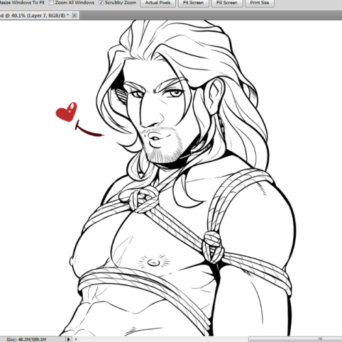 ackanime:  WIP shot of what I was working during today’s stream c: Patron’s voted to see Lucifer in shibari and the man was happy to oblige.