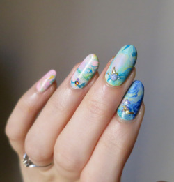 ladycrappo:  Dry-marbled nails, inspired