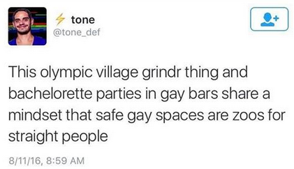 homojabi:[a tweet by tone (@tone_def) that reads: This olympic village grindr thing and bachelorette