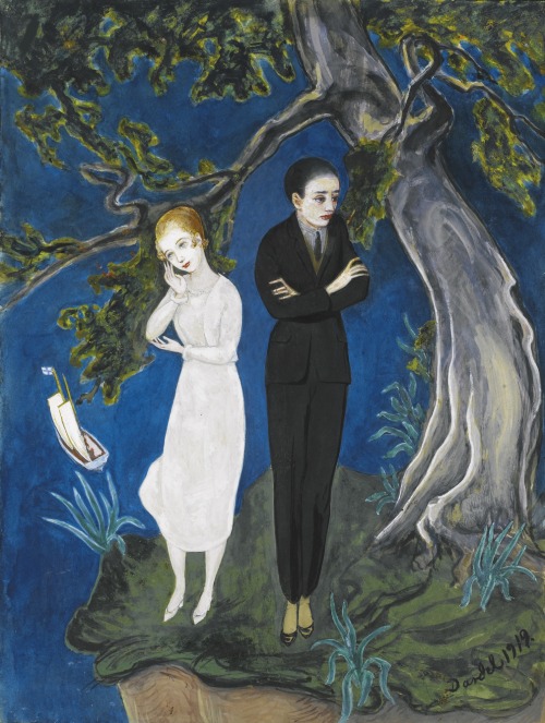 Young Man in Black, Girl in White  -  Nils Dardel  1919Swedish  1888-1943gouache and pen and ink on 