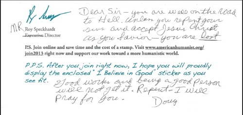 sagansense:A small sampling of the “love” letters we get.via americanhumanist