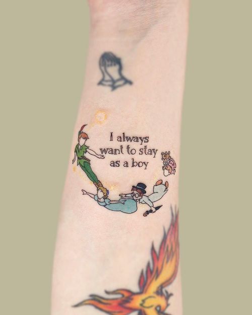 ig: tattoo.pencil outline;peter pan;quote