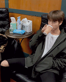 Look At Jin Taking A Sip Of His Coffee While Manspreading Like That!..not Okay!