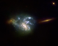 just&ndash;space: The galaxy NGC 7673 is located in the constellation of Pegasus at an approximate distance of 150 million light-years. This picture is composed of three images obtained with Hubbles Wide Field Planetary Camera  js 