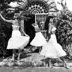vintagegal:  Bettie Page, Kathleen Stanley, and Bunny Yeager posing for a petticoat fashion line. Bunny shot this using a self timer c. 1950s 