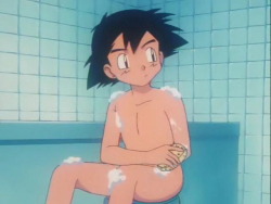 ashketchumlover: seatrooper i think this is the real version of “ignorance is blissey” bath scene! Jejejeje (just kidding). But i think this is going to happen soon again, ash taking a bath completely naked but this time with Clemont washing his back.