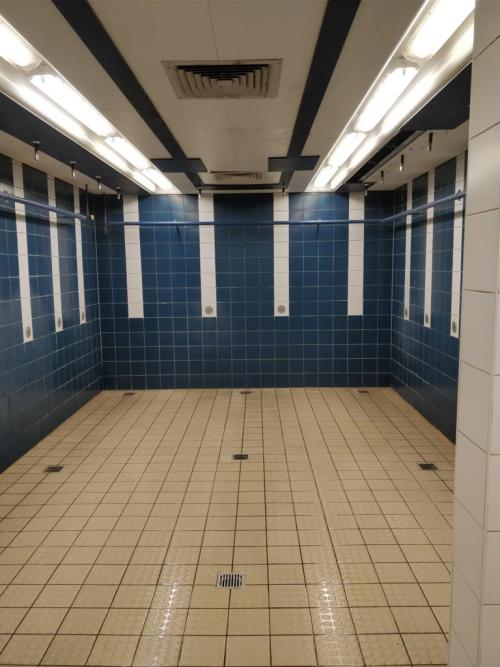 Men’s showers at HOGENT Sporthal in Ghent, Belgium.