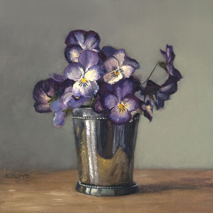 wasbella102:  Elizabeth Floyd - Pansies in a Silver Cup 