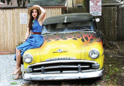 Denim and a Plymouth  Denim wrap dress- Vintage Pumps- Nine west Belt- Vintage Etienne Aigner  Hat- 