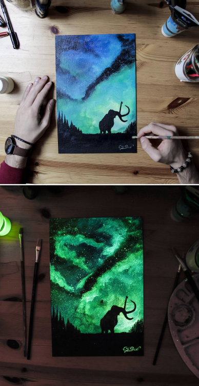 culturenlifestyle:Brilliant Landscape Illustrations Are Composed with Glow-In-The-Dark-Paint by  Cri