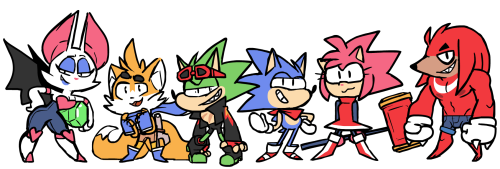 gonestarhunting: lineup as i draw some sonics. amy is taller than sonic. tails is taller than sonic.