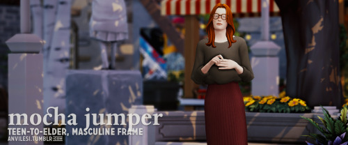 anvilesi:[TS4] mocha skirt, jumper & dress by sforzinda— an outfit set and a dress unabashed