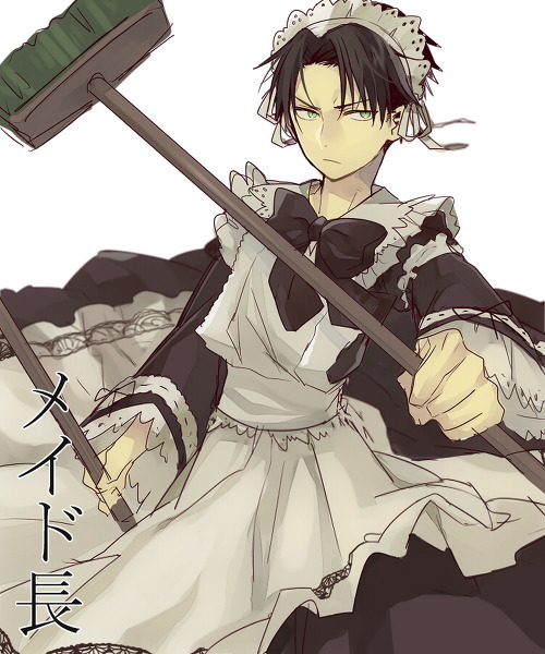 all-the-ackermans:  Source [please do not remove source] Cute maid Levi here to clean