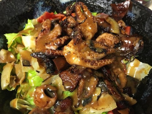Baby octopi ready on a simple salad, finished in the skillet #sousvide #mexperiment #austin360cooks 
