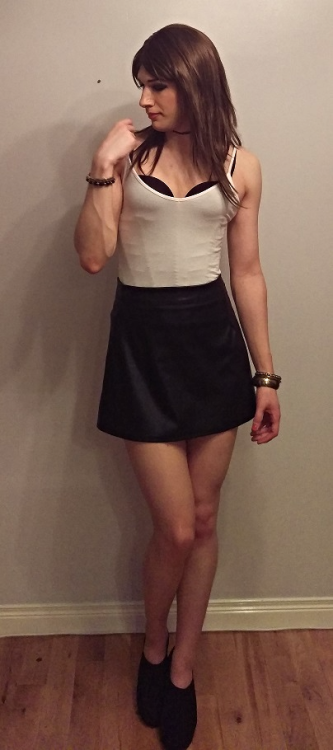 Crossdresser Leather Mini Skirt