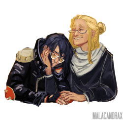 malacandrax:  13/30 dailies (gaylies..)  Prompt: @mistyfur5-So I saw you had some prompts open and I would love to request one. Since I’m a sucker for Erasermic/Maizawa I was wondering if you would be willing to draw Mic wearing Aizawa’s clothes