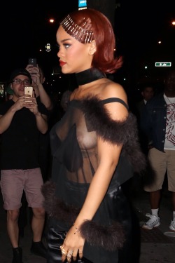 : Rihanna - see-thru top at party in NYC.