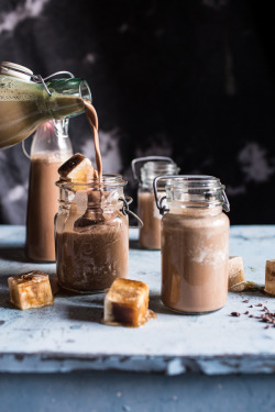 guardians-of-the-food:  Chocolate Almond Milk with Creamy Malted Coffee Ice Cubes