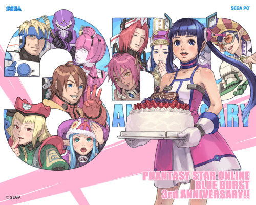 ファンタシースター、ファンタシースターオンライン、セガ、hunewearl、fonewearl、humar、桃香、hucast、hucaseal、elenor camuel、fonewm、ramar、ramarl、akikazu mizuno、５：４アスペクト比、ロゴ、ケーキ、ガールズ、クリーム、ゴーグル、フォーク、フルーツ、ツインテール、女五人、帽子、男六人以上、カメラ目線、笑顔、縛られた髪、エルフ耳、茶髪、複数女性、複数男性、褐色肌、赤目、金髪、開口、青い目、青い髪、食べ物、髪飾り