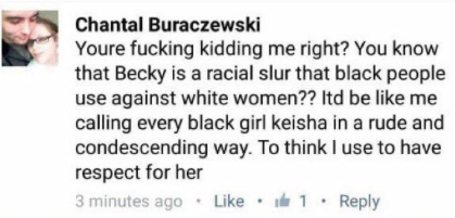 big-sugar:  whitepeoplesaidwhat:  micdotcom:  We need to talk about this. The term “Becky” is not a racial slur  All the TEARS!!!!  LOL A SLUR. YO WENDY AND WHITE PEOPLE ARE WIIIIIIILLLLLLLLD.  All it takes is one lame ass black woman to give fake