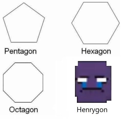 A meme showing a pentagon, a hexagon, an octagon, and finally Dave's crying sprite from the game labelled 'Henry gone'.