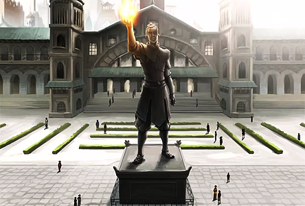 kryptonavatar:  I wanna say it’s the Pro-Bending Arena but I don’t remember there being a Statue.  +The layout is completely different. What do you guys think?  The statue in the 1st pic has a circular shaped base while Zuko’s statue has a cubic