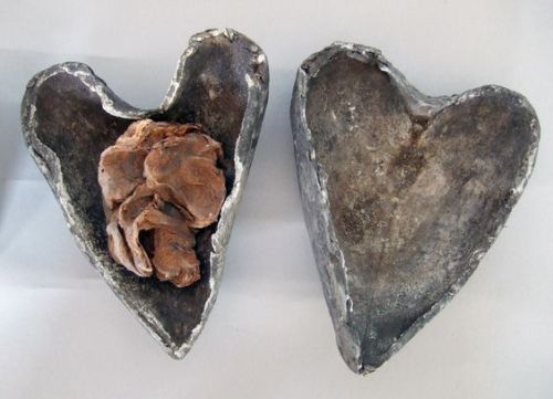  preserved human heart in a leaden case, discovered in the medieval crypt of a church in Cork, Irela