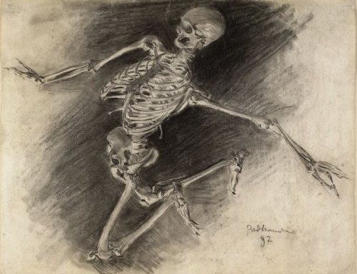 themacabrenbold:Władysław Podkowiński (1866-1895) Skeleton study, charcoal and gouache 1892