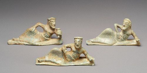 virtual-artifacts:Statuettes of Three Banqueters, Northern Greece 550-525 BC. The symposium was a ma