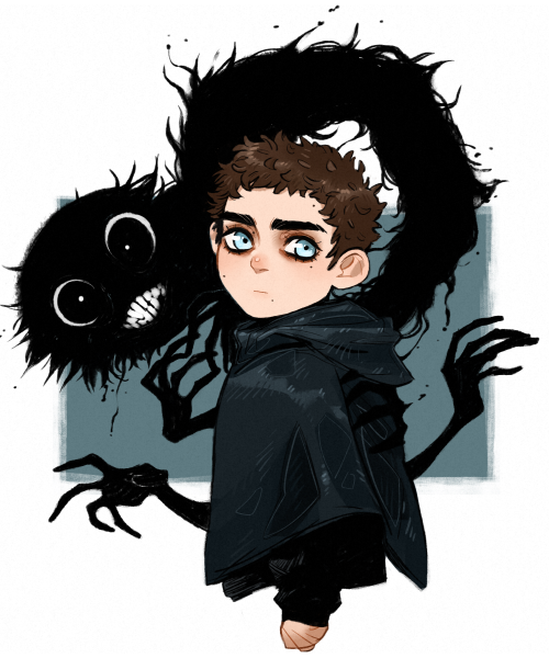 A very young Frank with his noodley ghost shadow, Escherian