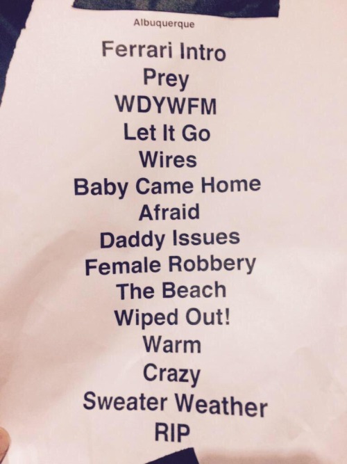 the1975nbhdupdates:Official setlist for The Neighbourhood’s set during #theflood2015 !