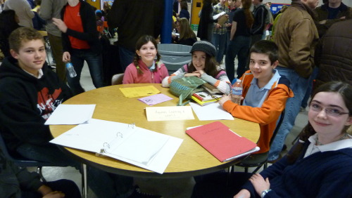 Students do some studying before the rounds.  2013 TJHSST Certamen
