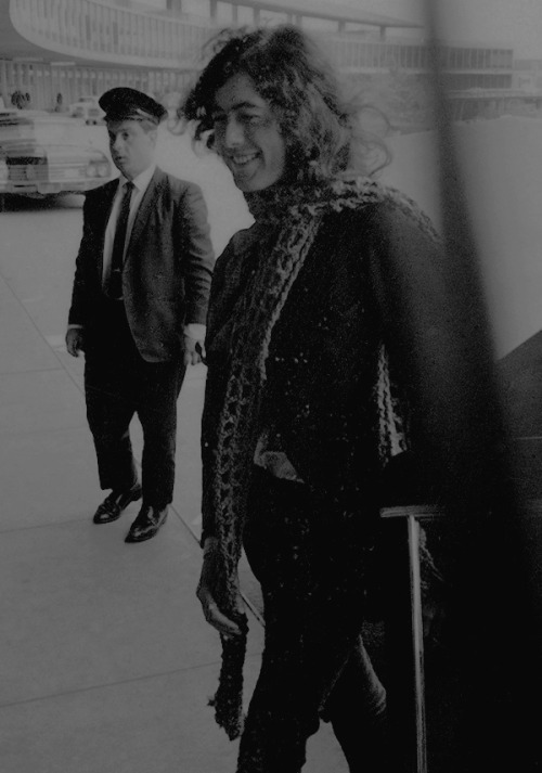 Jimmy Page arrives at the airport during Led Zeppelin&rsquo;s second American tour. Taken in Bos